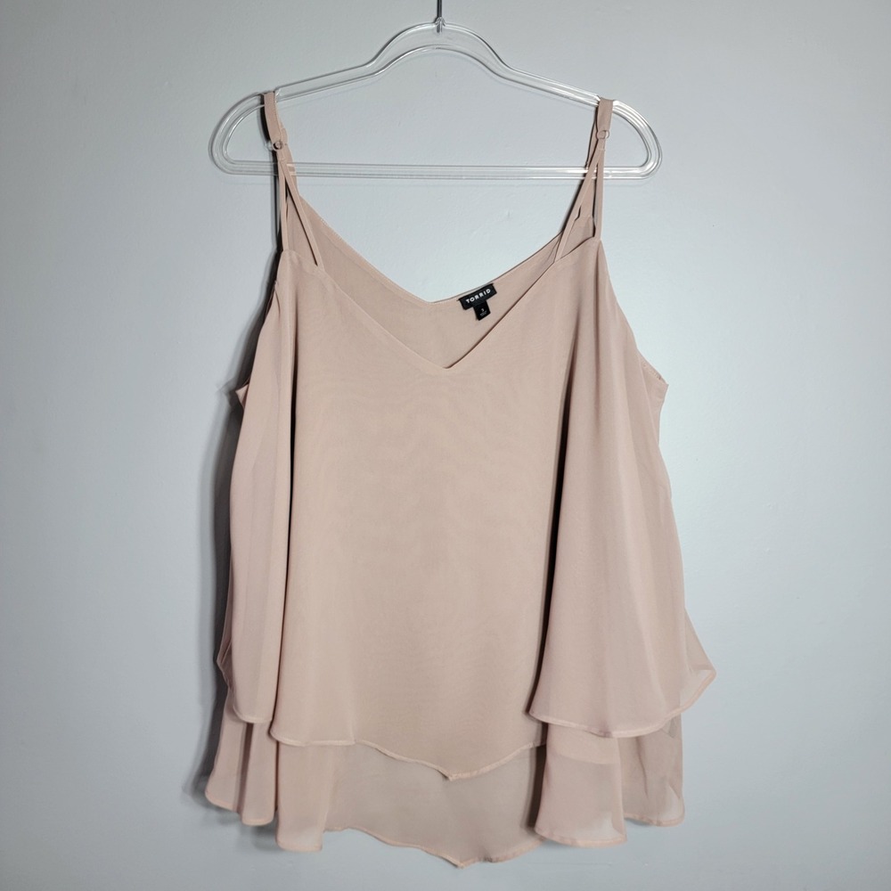 Torrid Womens Plus Size 3X Blush Pink Chiffon Tiered Cami Top Adjustable Straps - Picture 2 of 7